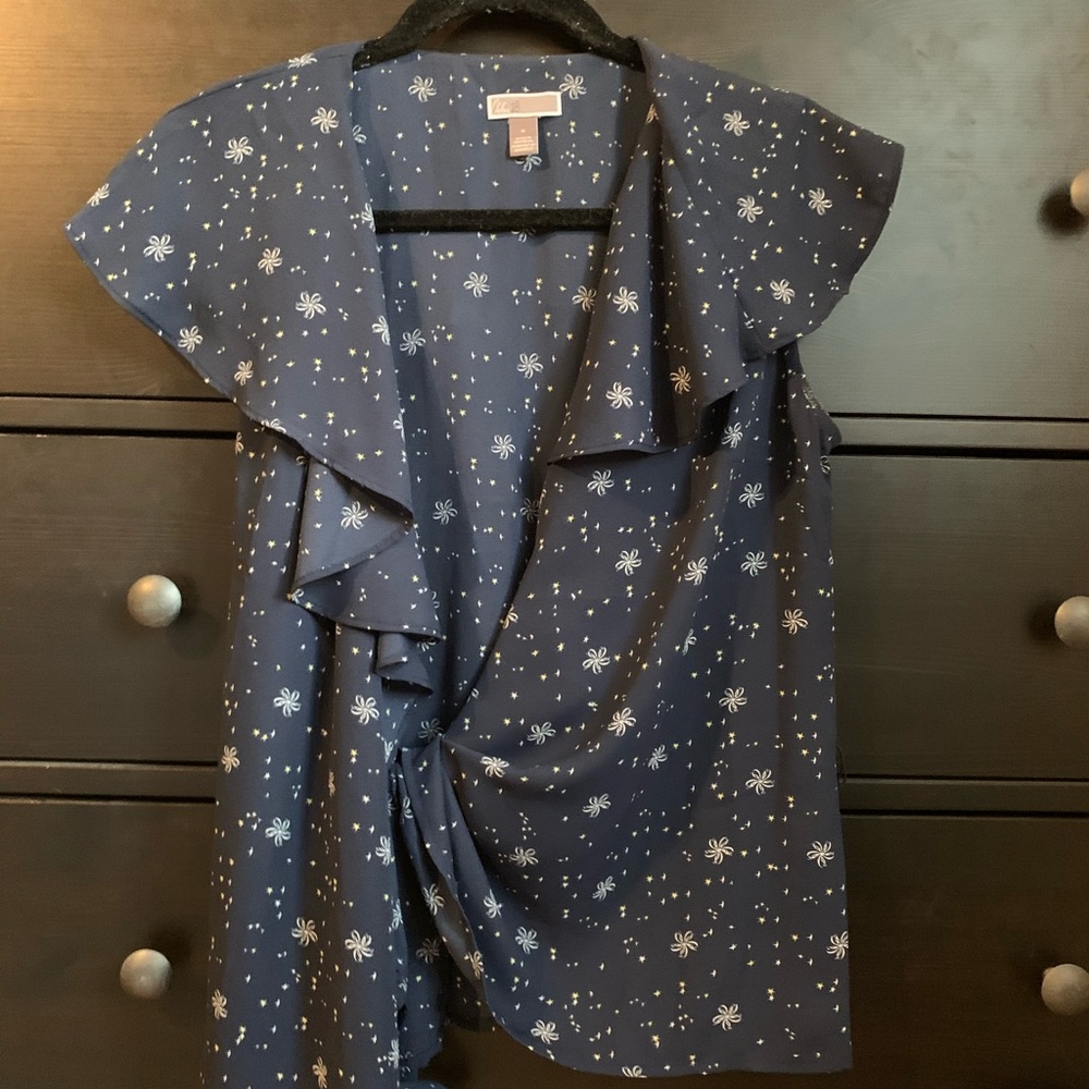 Blue Floral Wrap Top